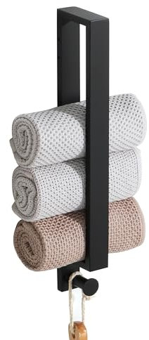 SAYAYO Handtuchhalter Schwarz 40cm Handtuchhalter zum Bohren Handtuchstange Edelstahl mit Haken Gästehandtuchhalter für Badezimmer und Küche