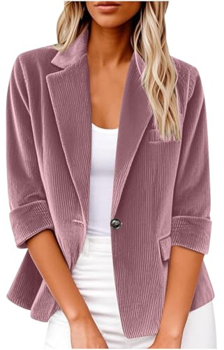Jersey Blazer Damen 3/4 Ärmel Blazerjacke Wärmen Übergangsjacke Lässiges Slim Fit Trachtenblazer Knöpfe Kurz Jackett Büro Trenchcoat Solide Revers Sweatblazer Tailliert Cordjacke