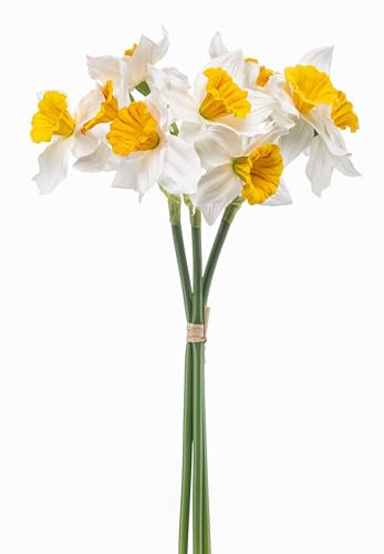 artplants.de Künstlicher Narzissen Bund BROZIN, weiß-gelb, 40cm | Kunst Narzissenstrauß