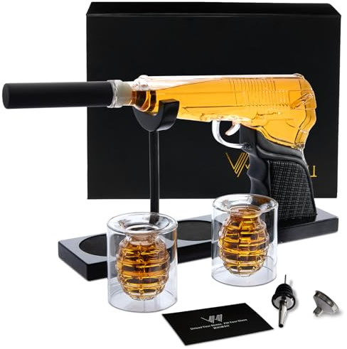 Set decanter per whisky da 13,5 cm, con bicchiere da shot a granata, set decanter per liquori da uomo
