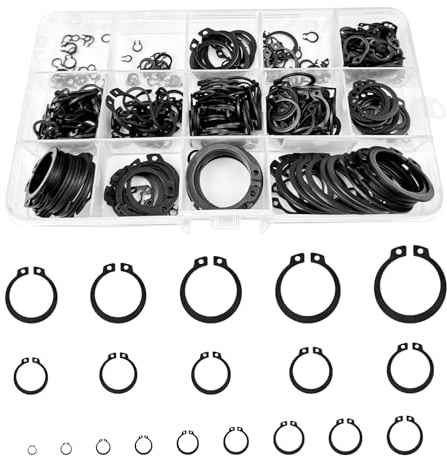 Comzantor 400 Piezas Anillo de Retención Externo Negra, Circlip C-Clip Snap de Acero Inoxidable, Arandelas de Seguridad 19 tamaños M3-M28, Anillos de Seguridad para Hardware de Sujeción de Eje
