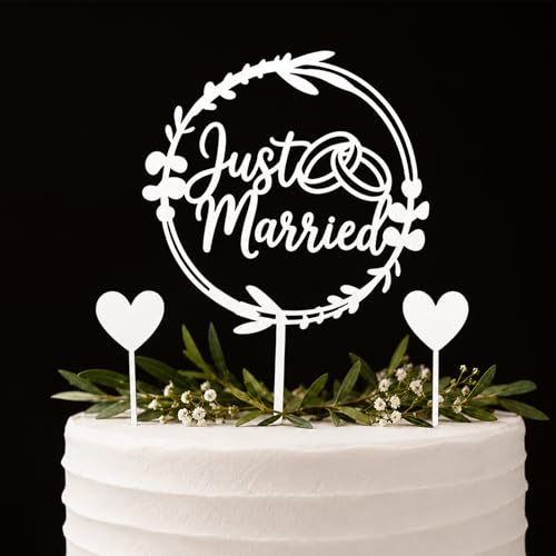 Gleevio Just Married Tortendeko Hochzeit Holz,Weiß Just Married Kuchen Deko