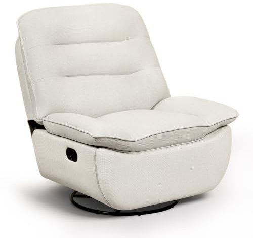 WOLTU Sillón Reclinable con Reposapiés, 360° y Asiento 95 cm, Beige | Sillón Relax con Giratorio, Sofa Individual, con Almacenamieinto Lateral, Estructura Metálica, Tapizado en Lino Sintético