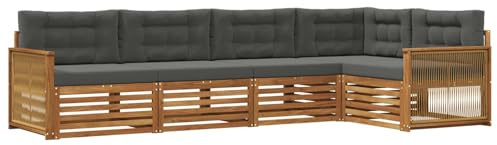 vidaXL Outdoor-Sofagarnitur mit Kissen 5 pcs Natur und Anthrazit, Patio Lounge, modernes Sofa für draußen, wetterfestes Gartenmöbel, bequemes Terrassen-Set