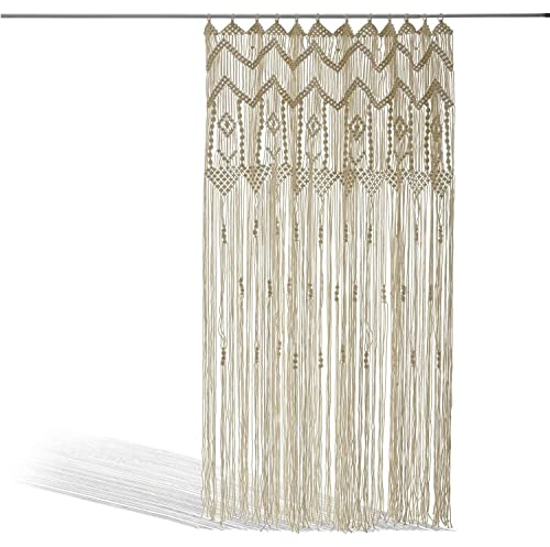 Loberon Gardine Jael | Mit Makramee-Knüpfmuster | Für Terrassentüren & Durchgänge | 100% Baumwolle | 250 x 140 cm, beige