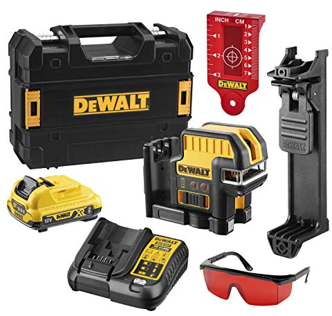 DeWalt DCE0825D1R-QW DCE0825D1R-QW-Láser autonivelante de 2 líneas en Cruz (Horizontal y Vertical) y 5 Puntos-Incluye batería DW 10,8V Litio-Rojo, 10.8 V, Nero