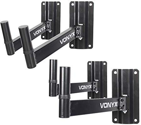 VONYX Speaker Wall Mount Brackets Set of 4 - Adjustable DJ PA Speaker Supports with 35mm Top Hat Fitting, Heavy-Duty Steel, 25kg Load per Bracket for Home & Commercial Installations