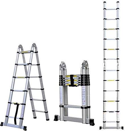 Multi-Purpose Aluminium Telescopic Ladder 3.8M, Portable & Foldable Extension Extend Ladder, 3.8 Metre A-Frame