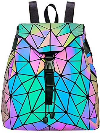 Parnerme Damen Rucksack Geometrische Lingge Rucksack Luminous Flash Reise Umh?ngetasche Schulrucksack, Holograph Für Frauen Mode Rucksack Mehrfarbig