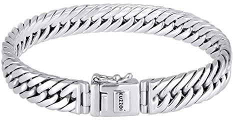Kuzzoi Buddha Silber-Armband Herren 925 Silber Panzerarmband (10 mm) | massives 925 Sterling Silber poliert 35g