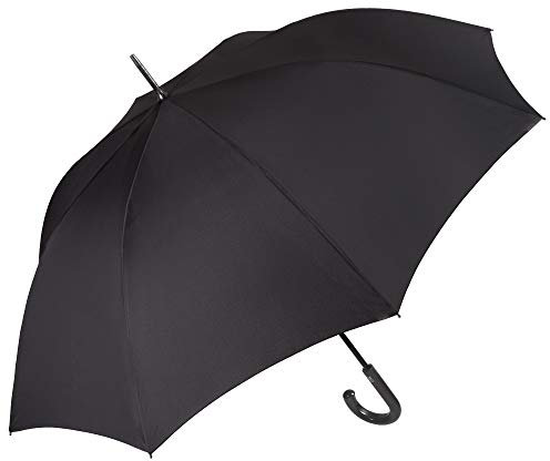 Ombrello da golf, da uomo, ragazzo, grande e resistente al vento, lungo ombrello, tinta unita e leggera, con struttura in fibra di vetro, PFC Free, diametro 120 cm, apertura automatica perletti, nero,