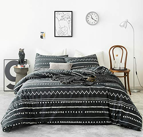 YuHeGuoJi Schwarzer Azteken-Bettbezug, Kingsize-Bett, 100% Baumwolle, geometrisch, gestreift, Bettbezug-Set, 3-teilig, 1 Boho-Weiß, Aztekenmuster, Azteken-Boho-Bettwäsche, atmungsaktiv