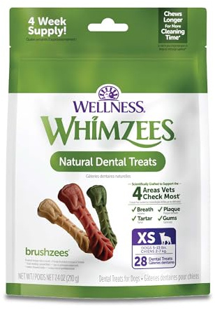 WHIMZEES Wellness Daily Brushzees Dog Dental Treats, Extra Small Size Stick, (28 Count)