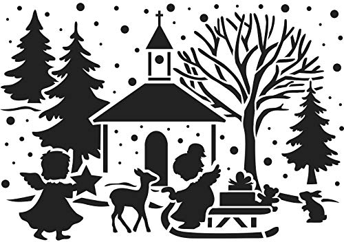 Ideen mit Herz Laser-Kunststoff-Schablone | Fenster-Schablonen | DIN A4 | Weihnachten & Winter | ideal für Wandgestaltung, Textilien, Papier, Fensterbilder selber gestalten (Kirche & Engelchen)
