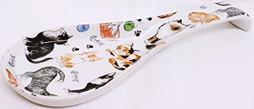 Cats Porcelain 22 cm Medium Spoon Rest Cat Collage Ceramic Spoon Hand Decorated UK
