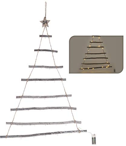 Spetebo Wand Deko Holzbaum 40 LED mit 24 Haken - 100x60 cm - Holz Weihnachtsdeko beleuchtete Hängedeko zum individuellen Dekorieren mit Zierschmuck