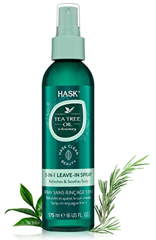 HASK Beruhigender und regenerierender 5-in-1 Leave-in-Conditioner-Spray mit Teebaumöl – für alle Haartypen, tierversuchsfrei, farbsicher, glutenfrei, ohne Sulfate, ohne Parabene – 175 ml