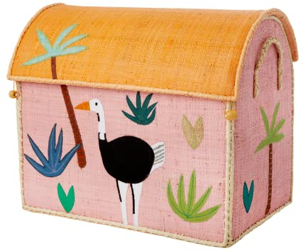 Medium Vogelstrauß Raffia Aufbewahrungshaus - Hellrosa - Jungle Animals Print
