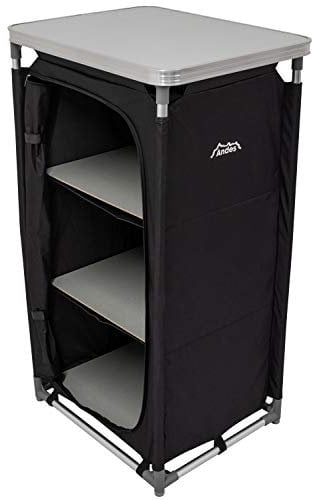 Andes Lightweight 3 Shelf Camping Cupboard, Folding Travel Storage Unit + Carry Bag, Black