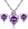 HMOOY Herz Kristall Anhänger Halskette und Ohrstecker Set Versilbert Kristall Schmuck Schmuck Hochzeitstag Set für Frauen (Purple)