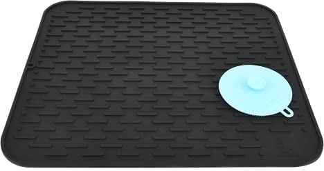 Grand Tapis de Séchage Vaisselle en Silicone avec Éponge Brosse Silicone Vaisselle, Tapis Egouttoir Vaisselle, Dessous de plat, Accessoire de cuisine Résistant à la chaleur, 45×40 cm (Noir)