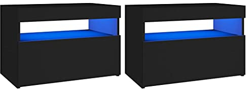 vidaXL 2X Nachttisch mit LED-Leuchten Nachtschrank Nachtkonsole Nachtkommode Schlafzimmer Schrank Kommode Beistelltisch Schwarz 60x35x40cm Holzwerkstoff