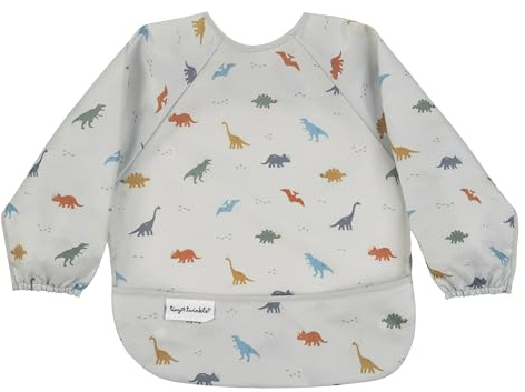 Tiny Twinkle Long Sleeve Bib for Babies & Toddlers | Waterproof Smock Bib for Eating | Machine Washable & Mess-Proof Feeding Essentials | Newborn Shower Gift (Dinosaur, 6–24M)