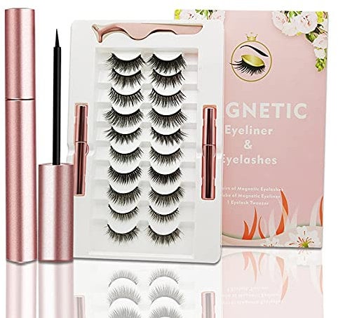 Viovy Magnetic Eyelashes with 10 Pairs Reusable False Eyelashes, Glue-Free, Natural, Black, Synthetic and Comfortable