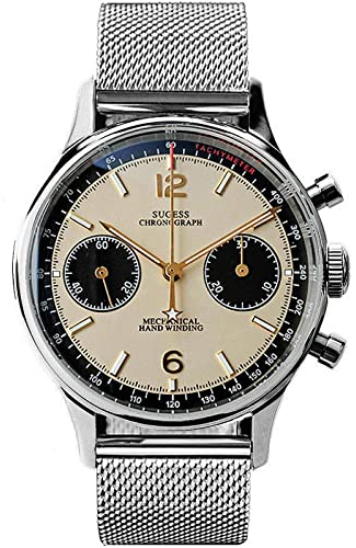 Sugess SUPAN008SN V3 - Reloj cronógrafo para hombre con cuello de cisne dorado ST1901, movimiento de cristal de zafiro, 1963, Champange, 38mm, pulsera