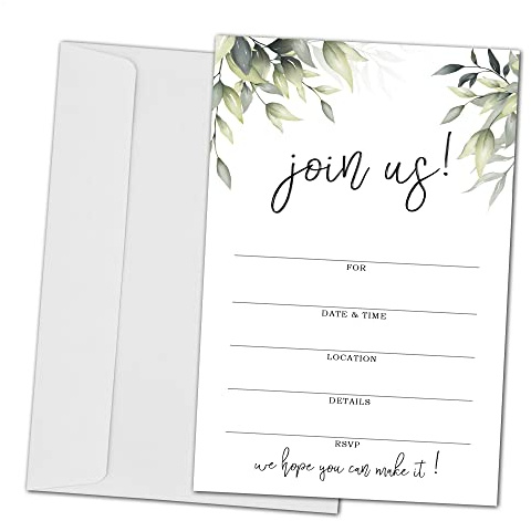 Join Us Invitation Cards With Envelopes -Greenery Invite Cards for All Occasions, Wedding, Engagement, Reception, Bridal or Baby Shower and Birthday Party - 25 Cards and 25 Envelopes- HL-001 YQK