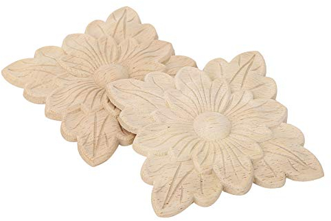 4 Piezas de Molduras Talladas en Madera, Apliques, Calcomanías de Esquina, Adornos de Madera sin Pintar para la Elaboración de Muebles, Hogar, Armario de Puerta Hecho a Mano, Muebles de Armario