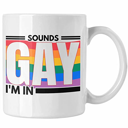 Trendation - LGBT Tasse Geschenk für Schwule Lesben Transgender Sounds Gay Im In Regenbogen Lustige Grafik Regenbogen (Weiß)