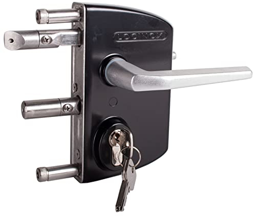 LOCINOX Drehtorschloss LAKQ4040 U2, Tiefscharz RAL 9005 für 40 bis 60mm Rahmenprofile - Gartentorschloss, Flügeltorschloss, kastenschloss mit zylinder zum aufschrauben, Gartentürschloss
