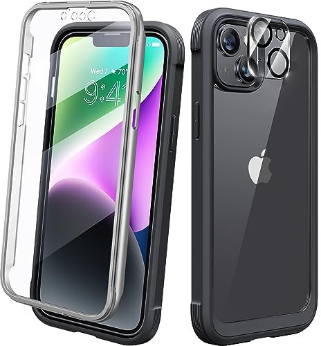 Diaclara Designed for iPhone 14 Plus Case, Full Body Rugged Case with Built-in Touch Sensitive Anti-Scratch Screen Protector, with Camera Lens Protector for iPhone 14 Plus 6.7 (Black)
