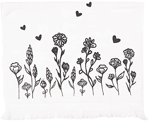 Clayre & Eef Gästehandtuch 40x66 cm Weiß Schwarz Baumwolle Blumen Toiletten Handtuch