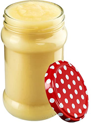 KADAX 10st Einmachgläser 315 ml mit fi66 mm Schraubdeckel für Honig, Dessert, Marmeladen | Luftdichte Gläschen, Einmachglas, Rundgläser, Konfitürengläser, Honiggläser (10 Stück, Rot gepunktet)