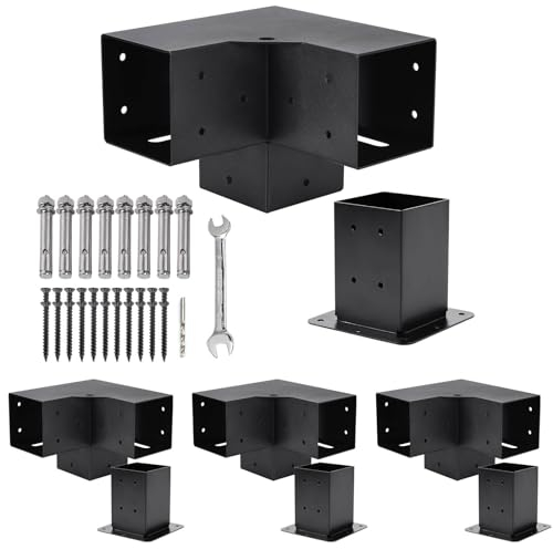 Pergola-Set, Pergola-Klammern, 3-Wege-Eckhalterung und Pfostenfuß mit schwarzer Pulverbeschichtung, modulare Größe, Holzarbeiten, DIY-Pergola-Set, Outdoor-Pergola/Pavillon-Hardware für 4 x 4 Holz