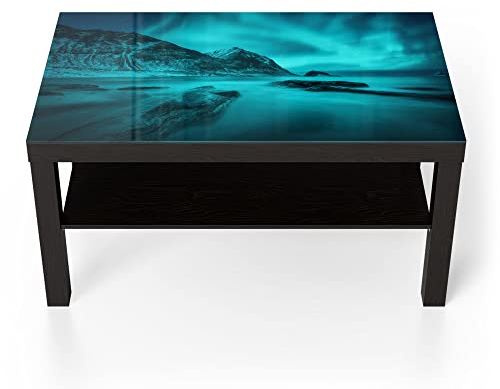 DEQORI Glastisch | schwarz groß 90x50 cm | Motiv Polarlichter in Norwegen | ausgefallener Beistelltisch aus Glas | Hochglanz Couchtisch fürs Wohnzimmer | moderner Couch Tisch mit Design