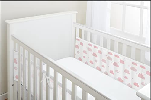 BreathableBaby, Doublure classique en maille respirante de 3 mm pour berceaux avec matelas de 120 x 60 cm ou 140 x 70 cm, motif nuages roses, couvre les 2 côtés, alternative non rembourrée à une seule