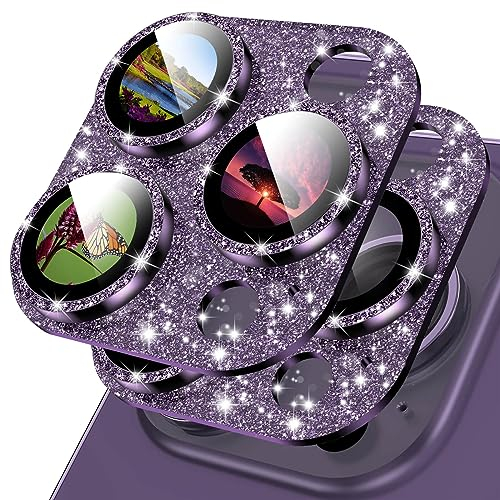 Hashvlty 2Stück für iPhone 14 Pro/14 Pro Max Kameraschutz, [Einteiliges Design] Anti-Kratzer Kamera Schutz Linsenschutz Aluminiumlegierung Kamera Schutzglas für iPhone 14 Pro/ProMax (Lila Bling)
