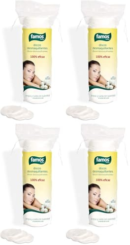 Famos Discos Desmaquilladores Redondos Algodón 100% 50 Unidades (Paquete de 4)
