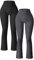 OQQ 2-teilige Yoga Hose für Damen Gerippt Nahtlos Workout Hohe Taille Glockenhose Ausgestellte Leggings Schwarz Dunkelgrau