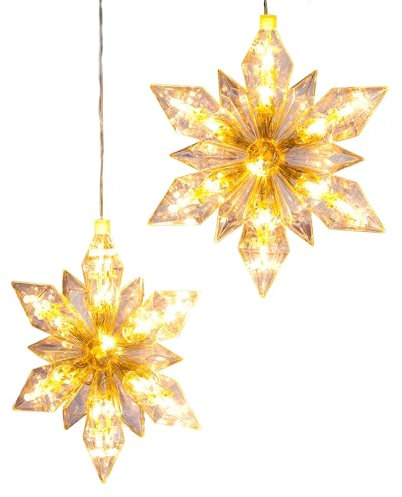 bonsport 2er-Set Weihnachtsstern beleuchtet für Innen - LED Stern Leuchtstern Weihnachtsdeko, 23,5 cm