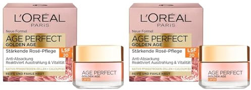 L'Oréal Paris Tagespflege, Age Perfect Golden Age, Anti-Aging Gesichtspflege, Festigung und Glanz, Für reife und fahle Haut, LSF 20, Mit Pfingstrosen-Extrakt, 50 ml (Packung mit 2)