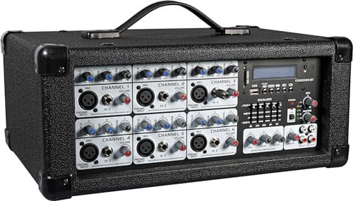 Soundlab Powered Music Mixer Amplifier 120W With 6 Channels and Graphic Media Player and Effects