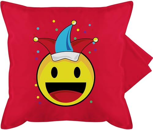 Kissenbezug - & - Kissen - Karneval Emoticon Konfetti I Karneval Smile I Happy Face Fasching - 50 x 50 cm - Rot - karnevalskissen fasching- party kissenbezüge sofakissen mit carnevale für alle