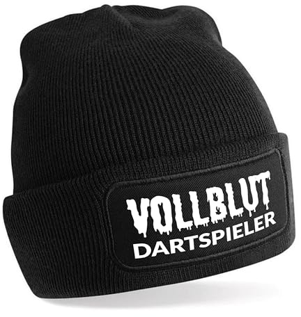 Herzbotschaft Beanie Strickmütze mit Spruch | Vollblut Dartspieler | Farbwahl | Unisex SoftTouch angenehm weiche und warme Wintermütze | OneSize Einheitsgröße für Erwachsene