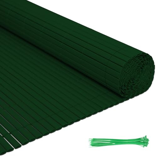 Eulenke PVC Sichtschutzmatte, 90 x 600cm DREI Rippenverstärkungen Sichtschutzzaun mit Kabelbindern, Innen Verstärkte Lamellen, Windschutz Balkon Sichtschutz für Zaun Garten Terrasse, Grün