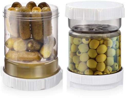 Gitohoni Gurkenglas mit Sieb, Sanduhr-Trenner, Edelstahlgabel, verbesserte Lebensmittelqualität, große Kapazität, Oliven-Sanduhr