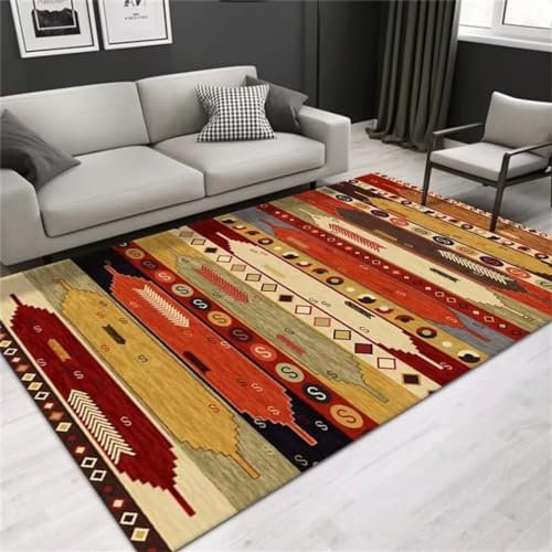 Xiaosua Teppich Rechteckig300x400CM Teppich Waschbar In Waschmaschine küchenteppich waschbar rutschfest kinderzimmer teppiche mädchen Wohnzimmerteppich im ethnischen Stil mit geometrischem Muster Rot